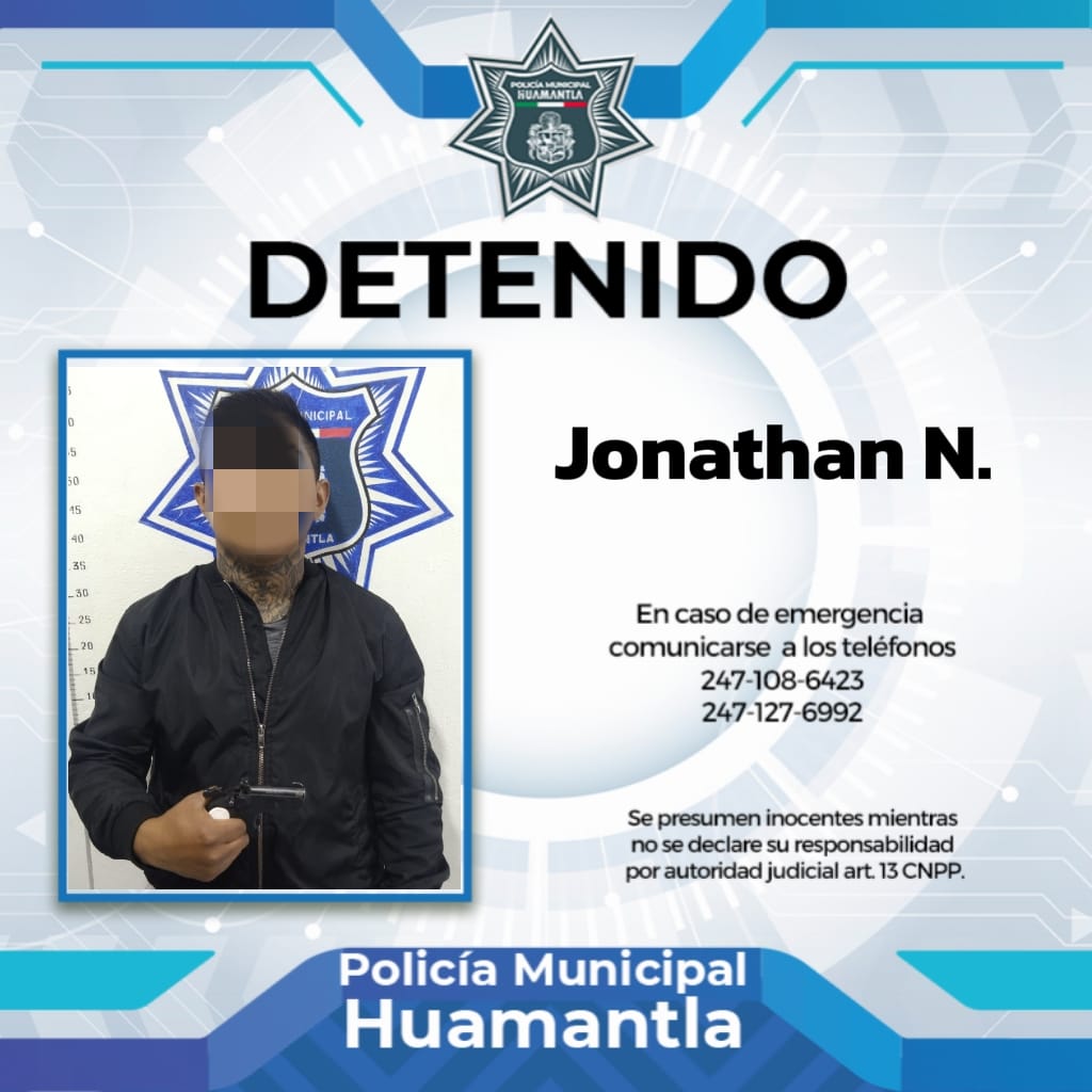 Policía de Huamantla saca de las calles a sujeto que portaba arma de fuego sin permiso